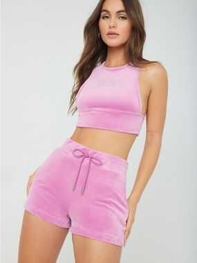 NWT Juicy Couture Big Bling Velour Shorts Fanciful Pink Y2K Lounge Rhinestone